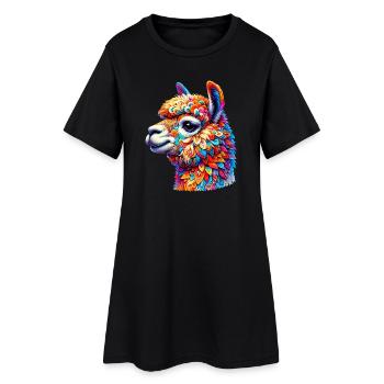 Alpaka - Frauen T-Shirt-Kleid - Schwarz - Vorne