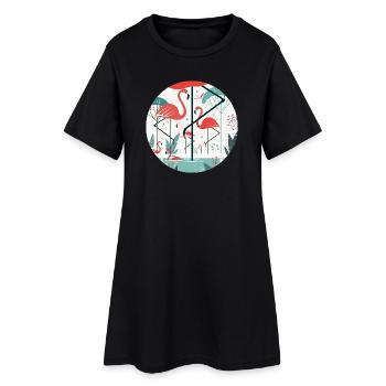 Illustration de flamant rose en environnement tropical - Robe T-shirt Femme - noir - Devant