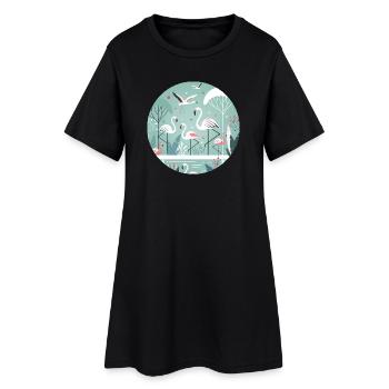 Illustration de flamant rose en environnement tropical - Robe T-shirt Femme - noir - Devant