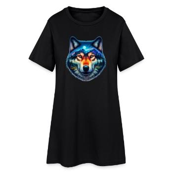 Wolf - Frauen T-Shirt-Kleid - Schwarz - Vorne