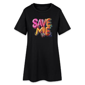 Stylischer 3D Schriftzug "SAVE ME" mit Schlössern - Frauen T-Shirt-Kleid - Schwarz - Vorne
