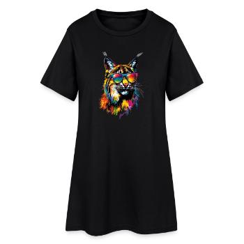 Lynx Chat sauvage Grands chats Chats Mignon Lynx - Robe T-shirt Femme - noir - Devant