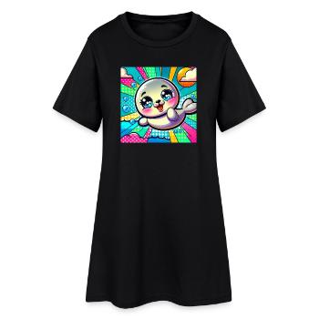 Bunte robbe - Frauen T-Shirt-Kleid - Schwarz - Vorne