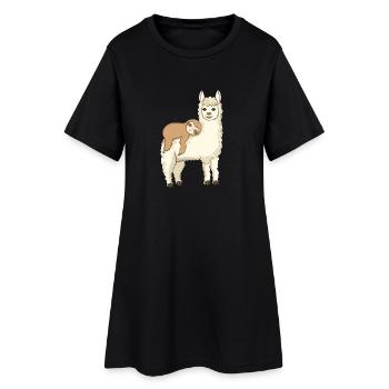 Whimsical Alpaca with Slumbering Llama - Women’s T-Shirt Dress - black - Front