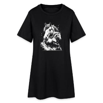 Le cheval blanc au galop comme un portrait cool - Robe T-shirt Femme - noir - Devant