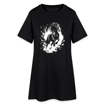 Cheval noir en bond avec des éclaboussures de peinture - Robe T-shirt Femme - noir - Devant