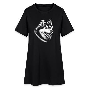 Portrait de tête de husky dans le style de dessin en noir et blanc - Robe T-shirt Femme - noir - Devant