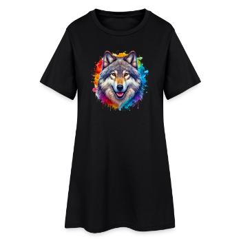 Wolf - Frauen T-Shirt-Kleid - Schwarz - Vorne
