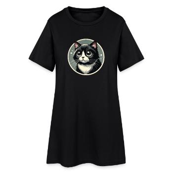 Black and white cat in comic style - Women’s T-Shirt Dress - black - Front