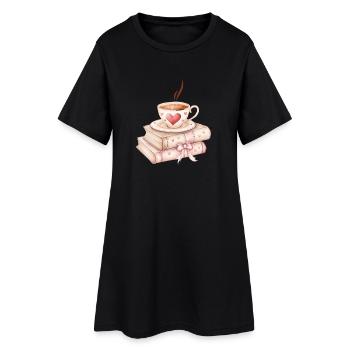 Liebe schlürfen: Kaffee und Bücher - Frauen T-Shirt-Kleid - Schwarz - Vorne