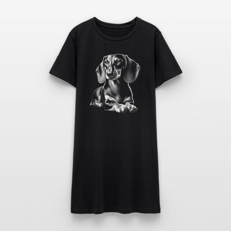 teckel mignon dans la pose couchée dans le style de dessin Robe T-shirt Femme