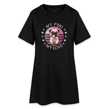 Mops Hund - Frauen T-Shirt-Kleid - Schwarz - Vorne