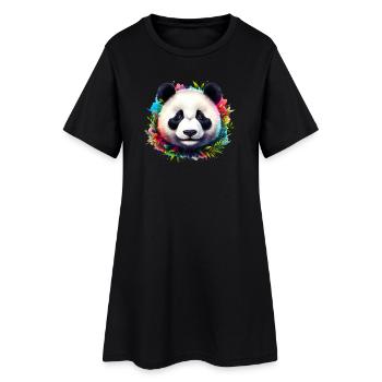 Panda - Frauen T-Shirt-Kleid - Schwarz - Vorne