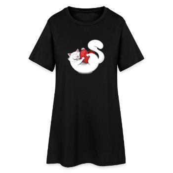 Niedliche Katze Weißes Herz Lustige Stimmung Liebe - Frauen T-Shirt-Kleid - Schwarz - Vorne