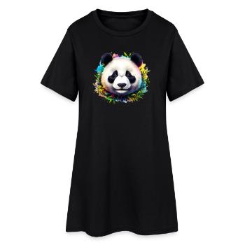 Panda - Frauen T-Shirt-Kleid - Schwarz - Vorne