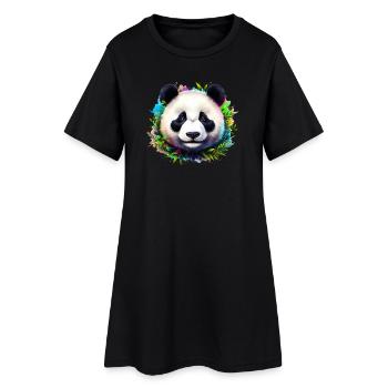 Panda - Frauen T-Shirt-Kleid - Schwarz - Vorne