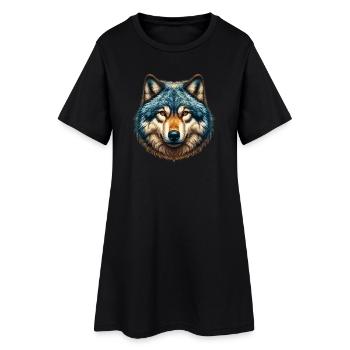 Wolf - Frauen T-Shirt-Kleid - Schwarz - Vorne
