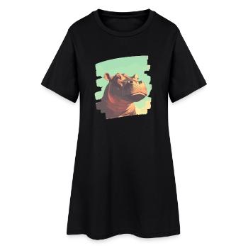 Hippopotame Rétro - Robe T-shirt Femme - noir - Devant