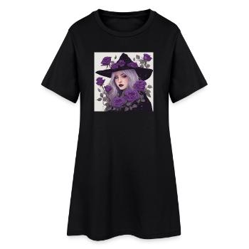 Sorcière mystique avec des roses violettes - Robe T-shirt Femme - noir - Devant