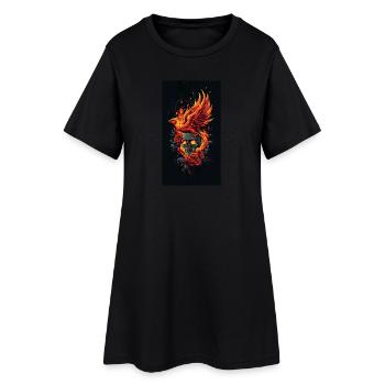 Phönixschädel in Flammen und Rosen - Frauen T-Shirt-Kleid - Schwarz - Vorne
