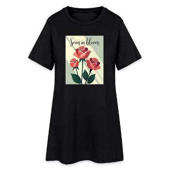 Soon in Bloom Rosenmotiv - Frauen T-Shirt-Kleid - Schwarz - Vorne