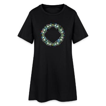 Spring Wreath – Colorful Flower and Animal Composition - Women’s T-Shirt Dress - black - Front