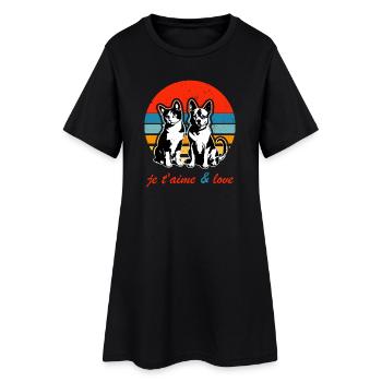 vintage je taime & love chien et chat 2026 - Robe T-shirt Femme - noir - Devant