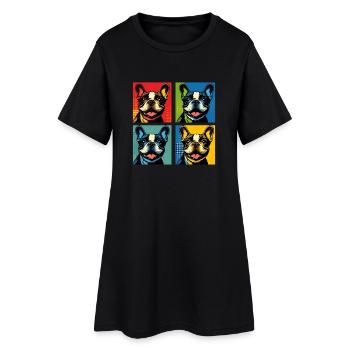 Frenchie Pop Art Bulles, Crêpe, Chonk, Grignotage - Robe T-shirt Femme - noir - Devant