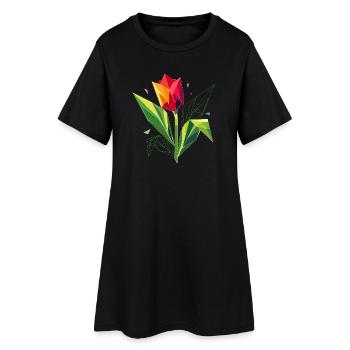 Geometrische Tulpe – Eleganz in Polygonen - Frauen T-Shirt-Kleid - Schwarz - Vorne