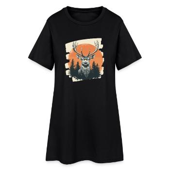 Cerf avec bois - Robe T-shirt Femme - noir - Devant