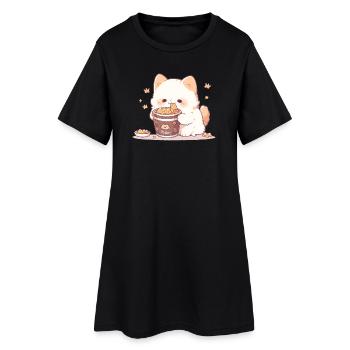 Spaghetti cats - Cat is having fun with past - Women’s T-Shirt Dress - black - Front