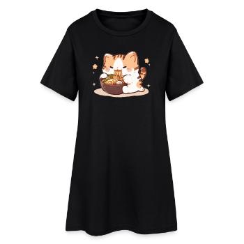 Mème de chat mangeant des spaghettis - Robe T-shirt Femme - noir - Devant