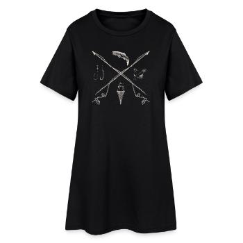 Cannes croisées Matériel de pêche vintage - Robe T-shirt Femme - noir - Devant