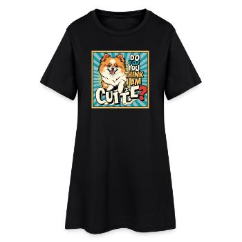Funny Pomeranian Dog - Do You Think I Am Cute? - Frauen T-Shirt-Kleid - Schwarz - Vorne
