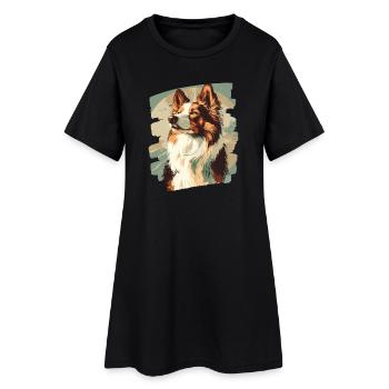 Collie - Frauen T-Shirt-Kleid - Schwarz - Vorne