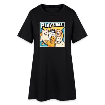 Comic Dogs - Playtime - Frauen T-Shirt-Kleid - Schwarz - Vorne