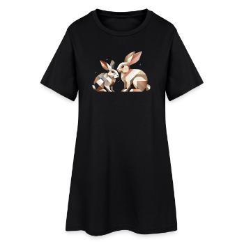 Deux lapins en représentation géométrique - Robe T-shirt Femme - noir - Devant