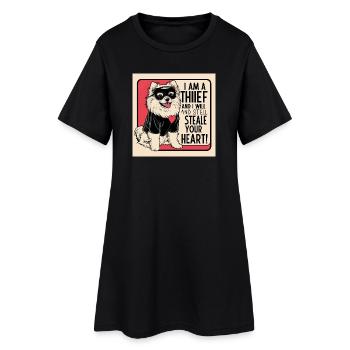 Pomeranian Dog "I am a thief" - Frauen T-Shirt-Kleid - Schwarz - Vorne