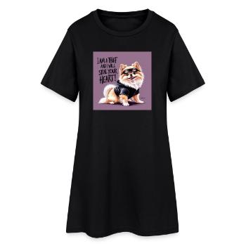 Chien de Poméranie « Je suis un voleur » - Robe T-shirt Femme - noir - Devant