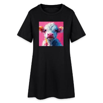 Vache rose - Robe T-shirt Femme - noir - Devant