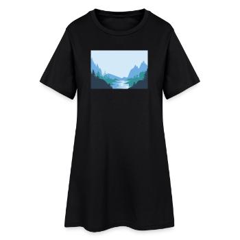 Minimalist landscape with river and mountains - Women’s T-Shirt Dress - black - Front