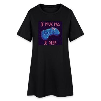 Je peux pas je geek — Manette neon - Robe T-shirt Femme - noir - Devant