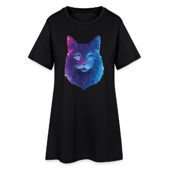 Galaktische Katze - Frauen T-Shirt-Kleid - Schwarz - Vorne