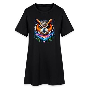 Eule - Frauen T-Shirt-Kleid - Schwarz - Vorne