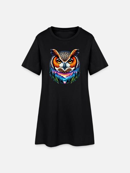 Eule - Frauen T-Shirt-Kleid - Schwarz