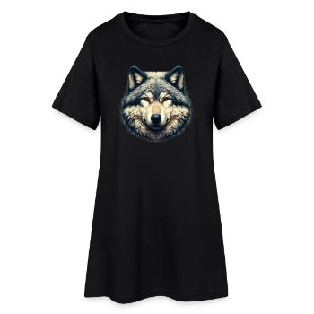 Wolf - Frauen T-Shirt-Kleid - Schwarz - Vorne