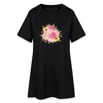 Bouquet Watercolor Roses et Pivoines - Robe T-shirt Femme - noir - Devant