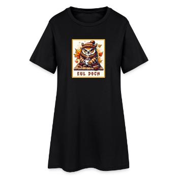 Eul doch – Herbstlicher Kaffeegenuss - Frauen T-Shirt-Kleid - Schwarz - Vorne