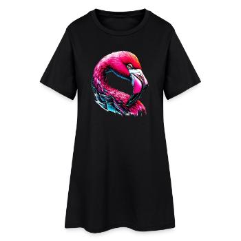 Flamingo - Frauen T-Shirt-Kleid - Schwarz - Vorne