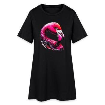 Flamingo - Frauen T-Shirt-Kleid - Schwarz - Vorne